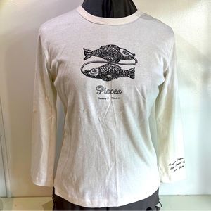 VINTAGE kim & cami Pisces the fishes top made in USA Size M White Long Sleve New